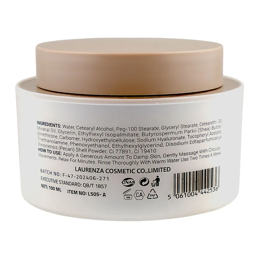 Side view of laurenza aha + bha facial scrub, glycerin, shea butter, for smooth & radiant skin, 100ml