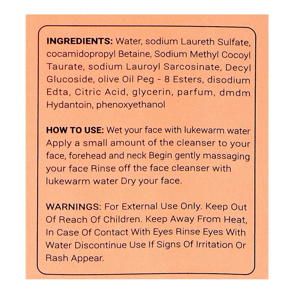 Comfortable casual laurenza vitamin c face wash, olive oil, citric acid, for even skin tone, 100ml