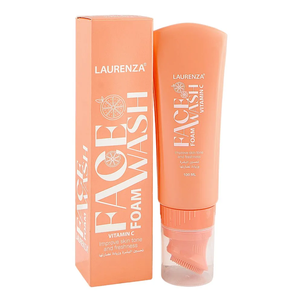Laurenza Vitamin C Foam Face Wash, Olive Oil, Glycerin, For Improving Skin Tone & Freshness, 100ml