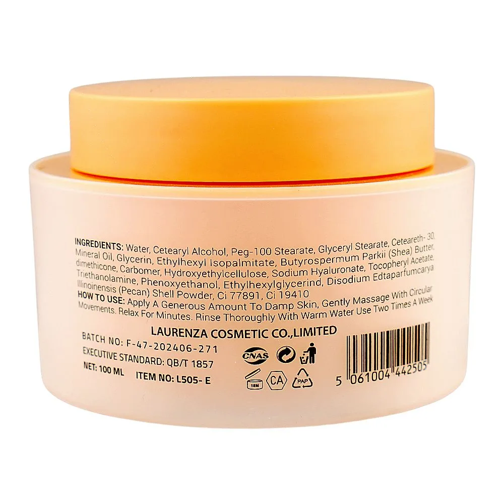 Side view of laurenza vitamin e facial scrub, mineral oil, glycerin & shea butter, for smoother & brighter skin, 100ml