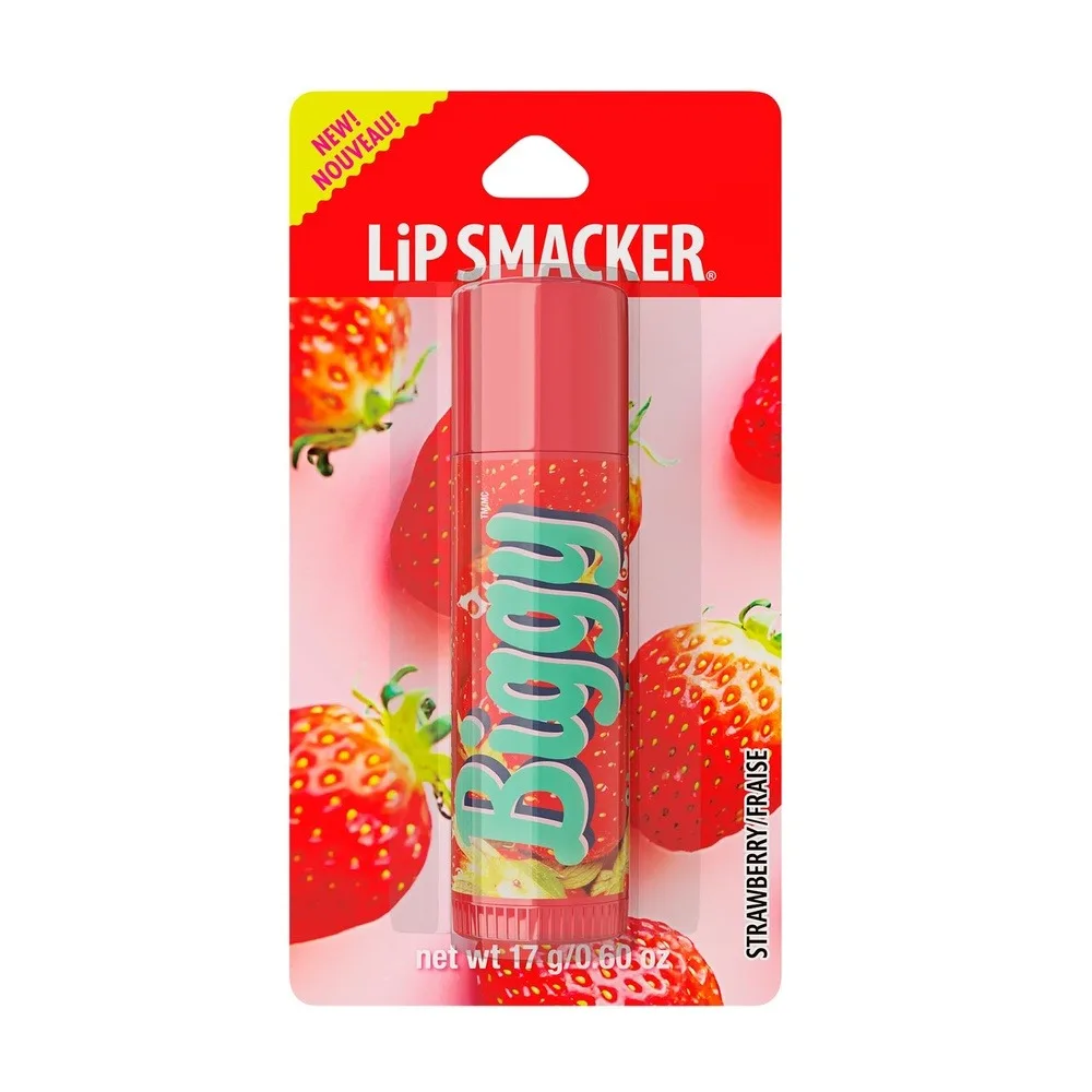 Lip Smacker Biggy Lip Balm, Nostalgic Flavor, Ultra-Moisturizing & Hydrating, Clear Glossy Finish - Strawberry, 17g