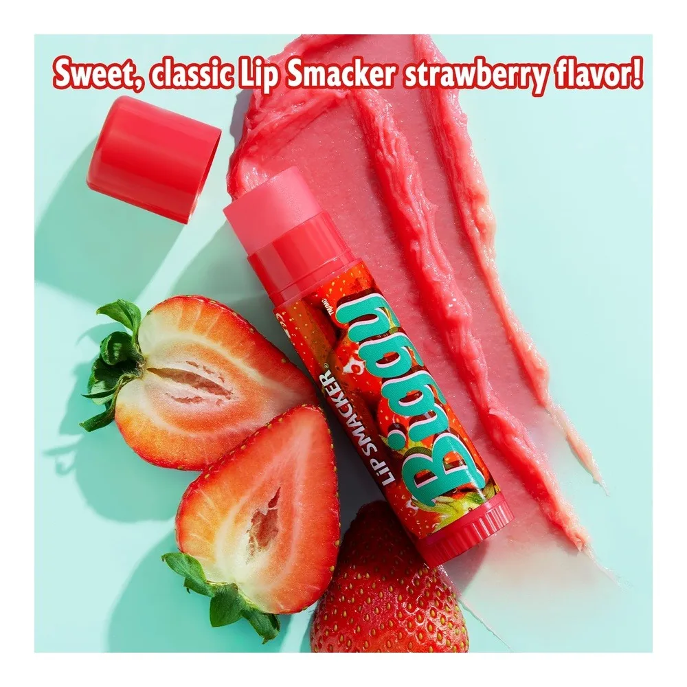 Comfortable casual lip smacker biggy lip balm, nostalgic flavor, ultra-moisturizing & hydrating, clear glossy finish - strawberry, 17g