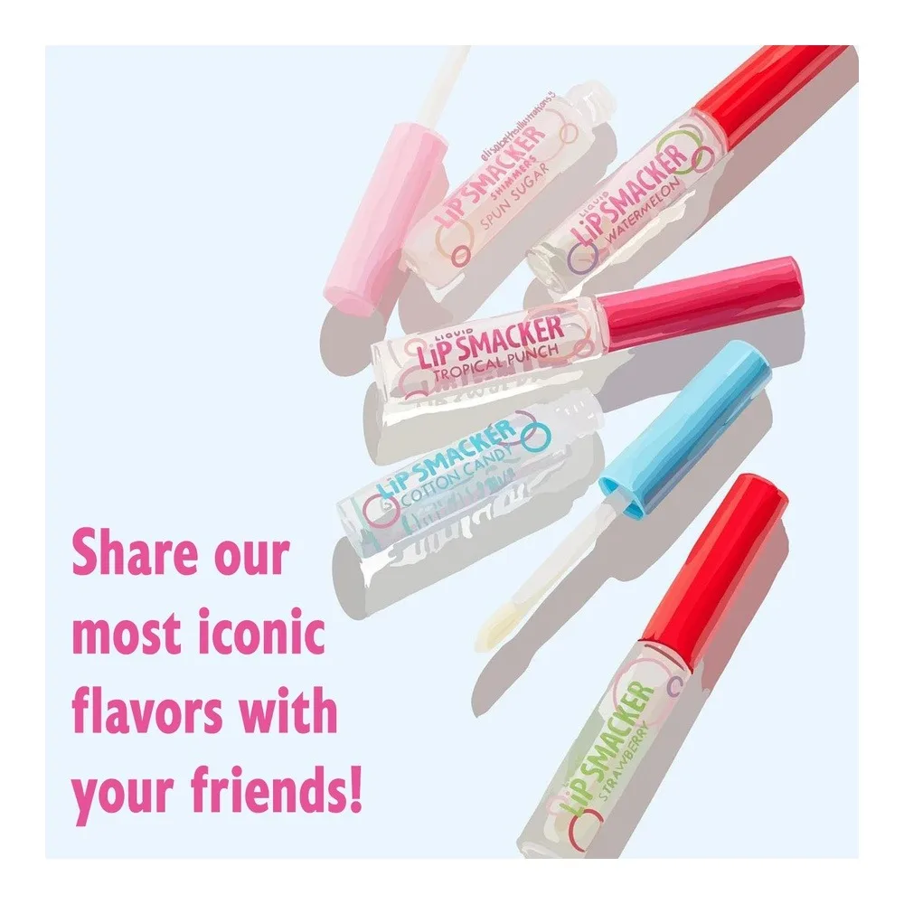 Side view of lip smacker friendship liquid lip gloss party pack, 5 pcs, 14ml