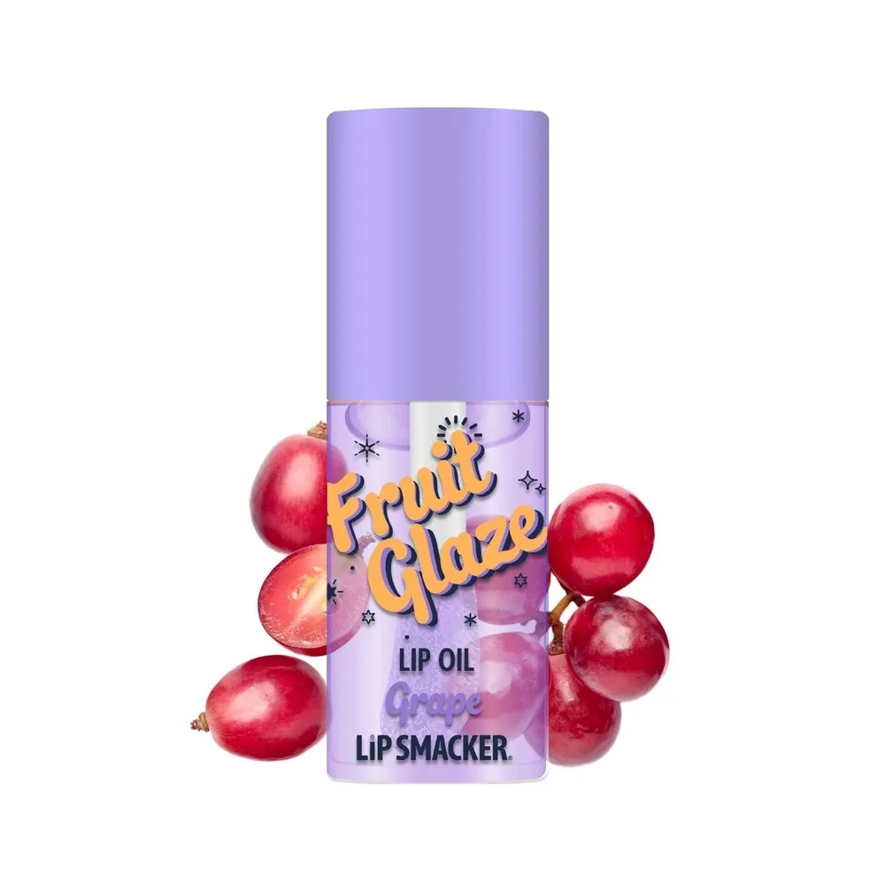 Side view of lip smacker fruit glaze lip oil, ultra-hydrating & moisturizing with high-shine finish, grape, 6.35ml