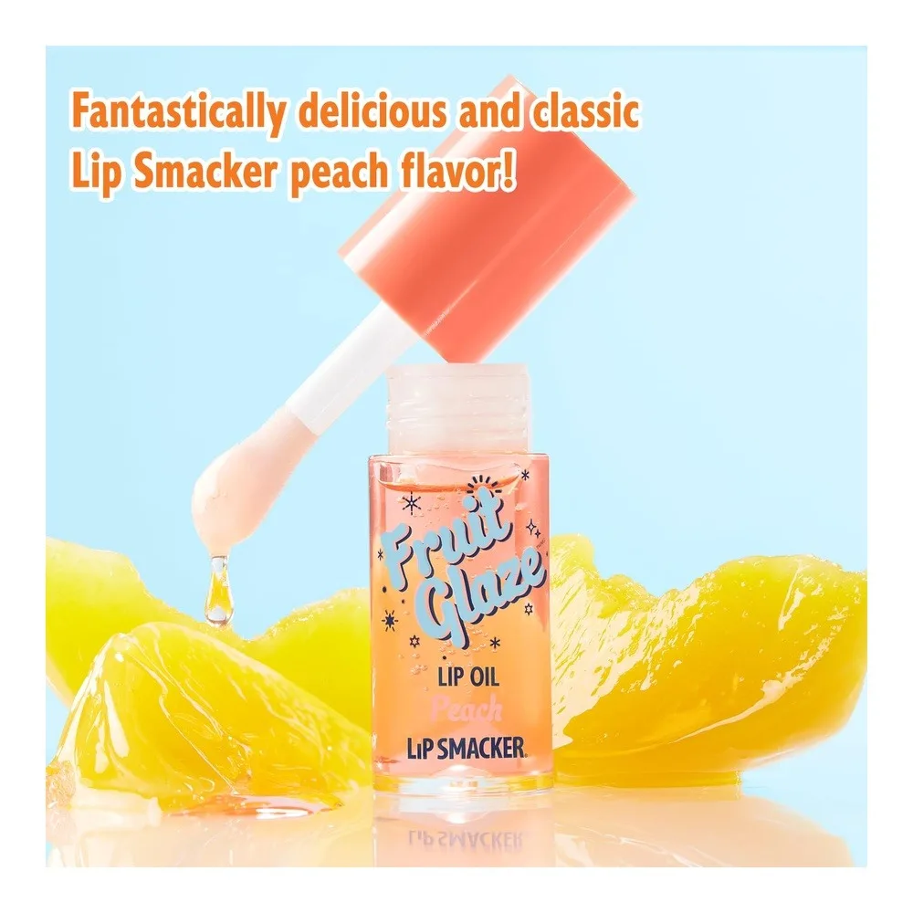 Side view of lip smacker fruit glaze lip oil, ultra-hydrating & moisturizing with high-shine finish - peach, 6.35ml