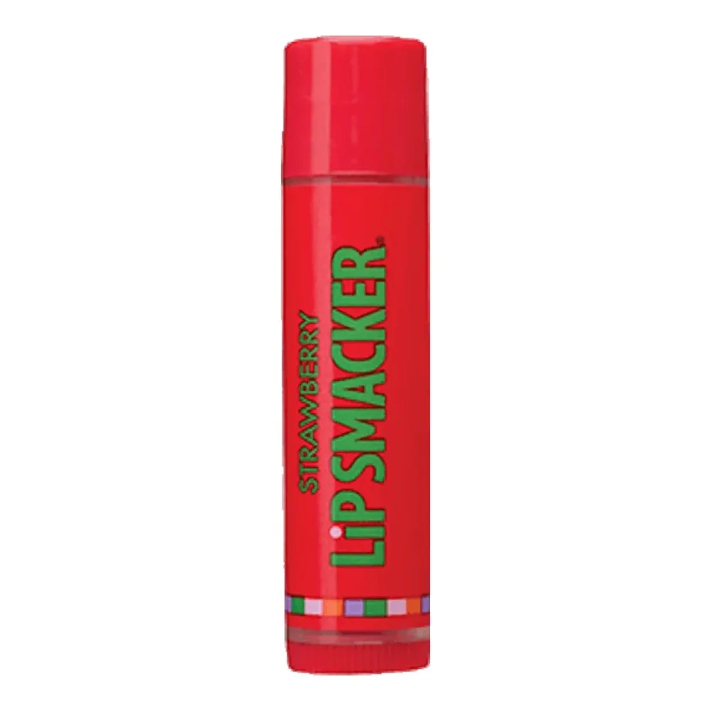 Side view of lip smacker strawberry lip balm, 4g