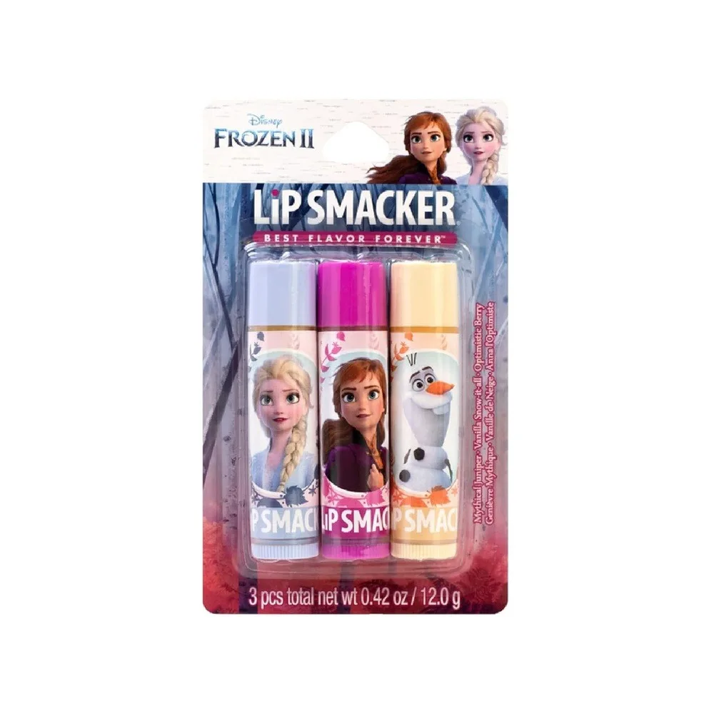 Lip Smackers Disney Frozen 2 Flavored Lip Balm - Moisturizing, Soothing Trio Mythical Juniper, Vanilla Snow-it-all, & Optimistic Berry, 3 Pcs, 12g