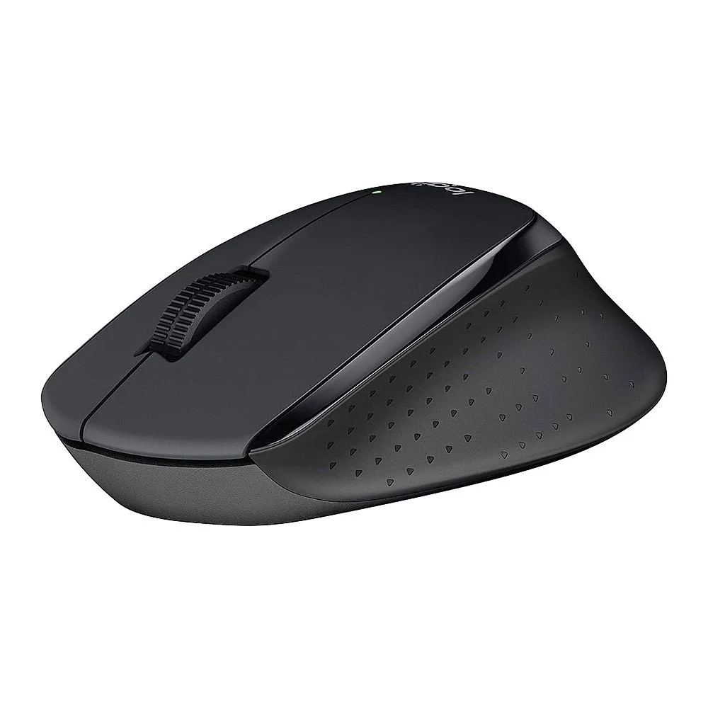 Side view of logitech curved design plus extended power wireless mouse, m-275 910-007327