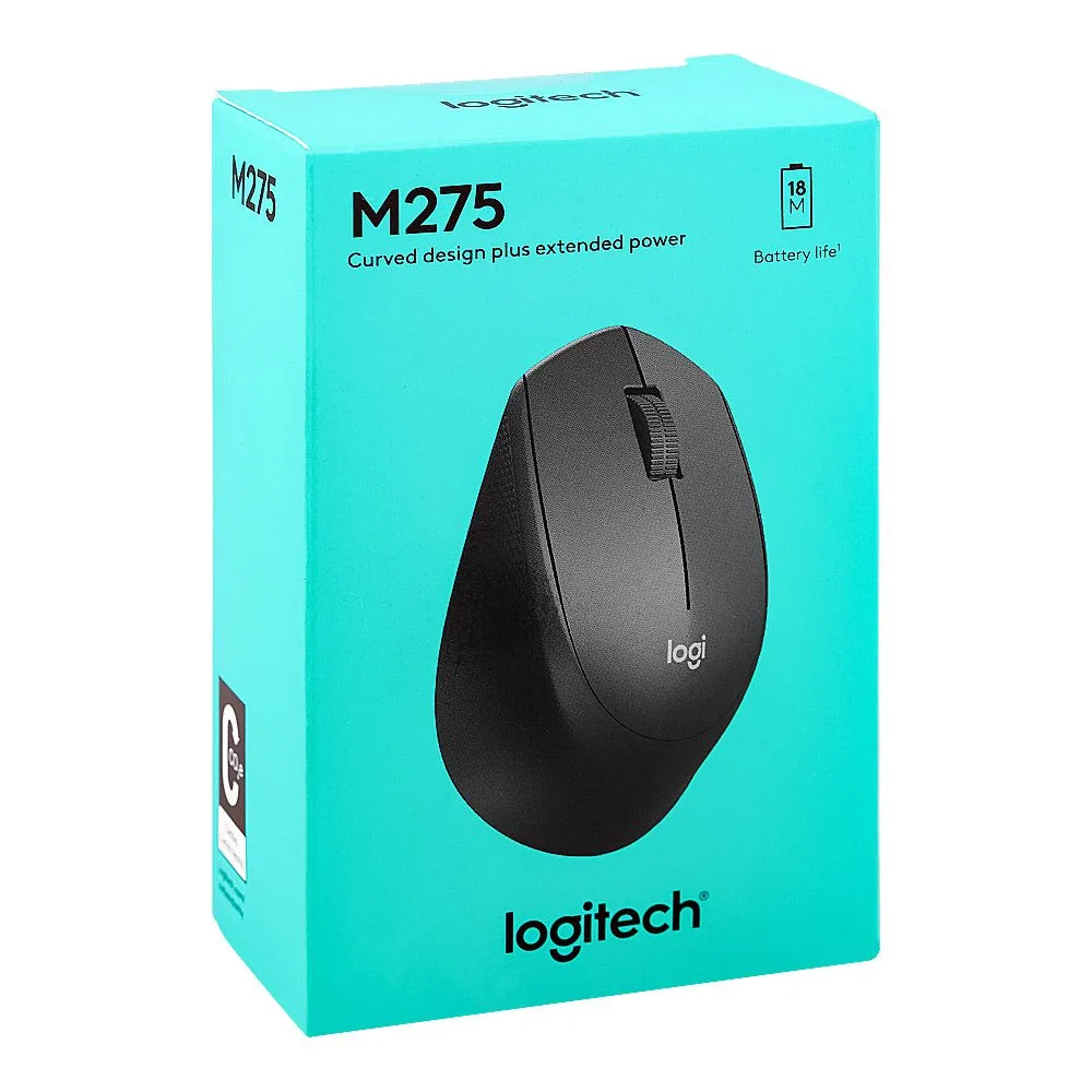 Close-up design of logitech curved design plus extended power wireless mouse, m-275 910-007327