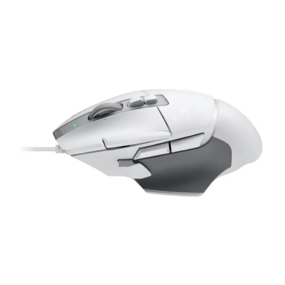 Side view of logitech hero 25k wired x gaming mouse, white, g502x, 910-006148
