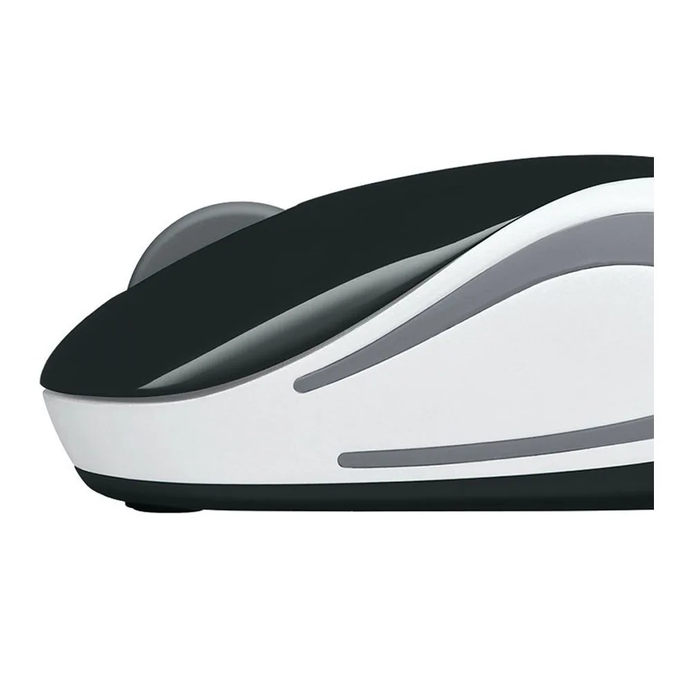 Side view of logitech m187 wireless mouse, black/white