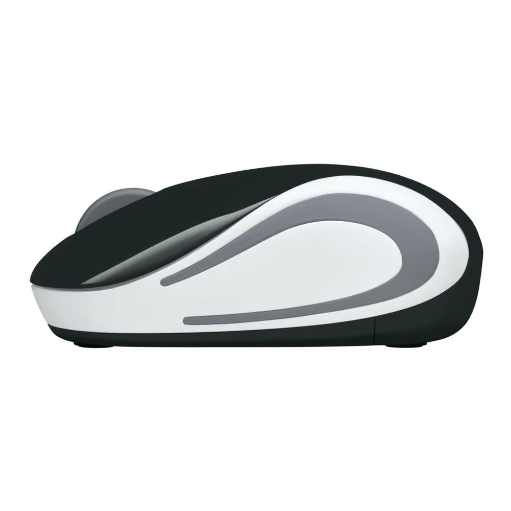 Close-up design of logitech m187 wireless mouse, black/white