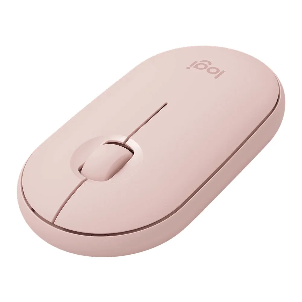 Side view of logitech pebble wireless mouse, pink, m350