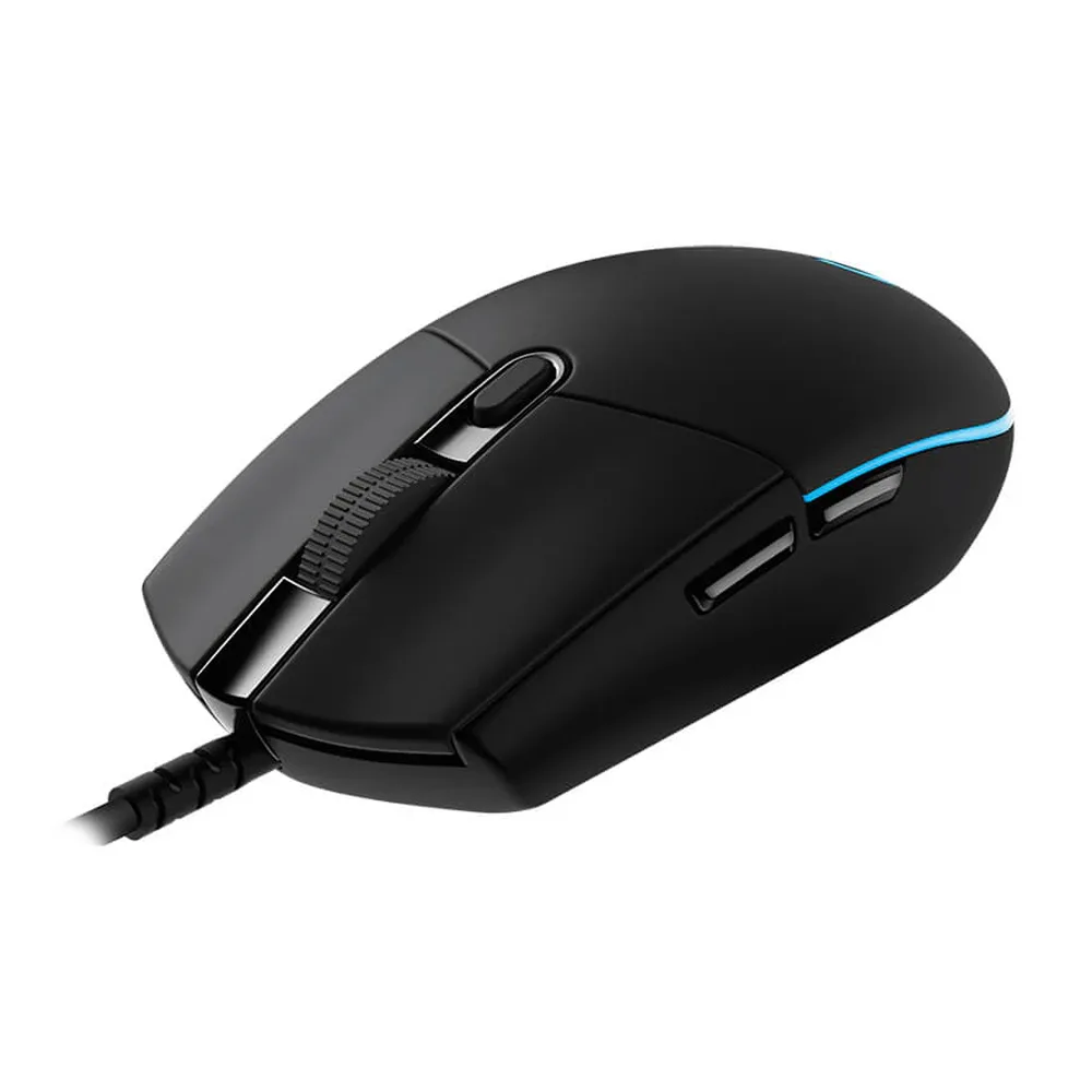 Side view of logitech pro wired gaming mouse, black, 910-005442