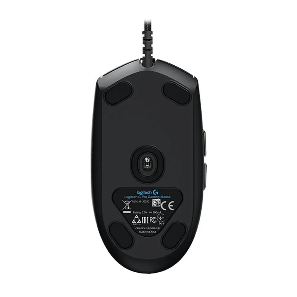 Close-up design of logitech pro wired gaming mouse, black, 910-005442