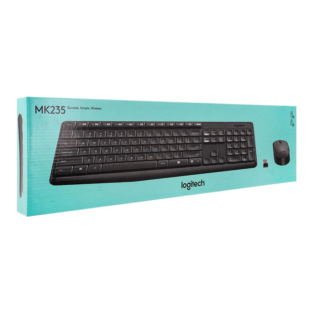 Side view of logitech wireless keyboard and mouse combo, mk-235, 920-007937