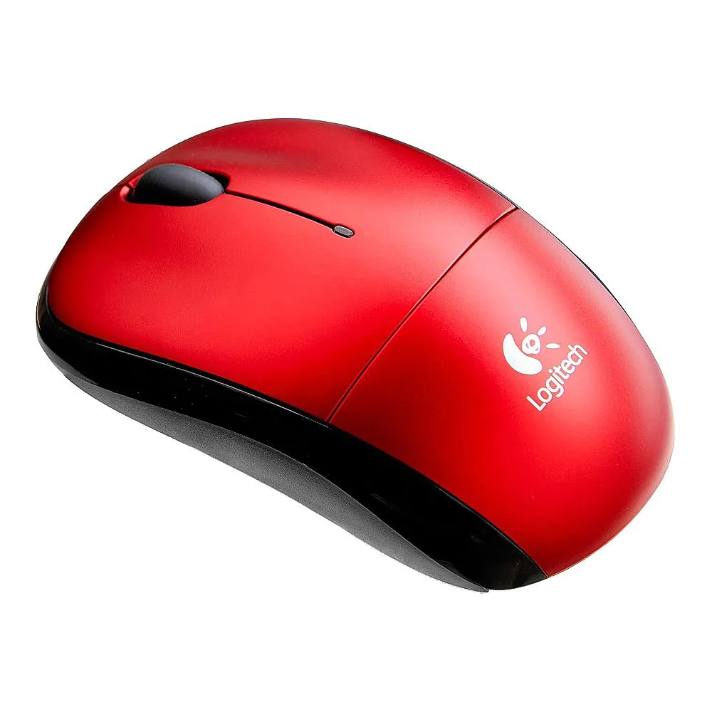 Side view of logitech wireless mouse, red, m187 910-005373