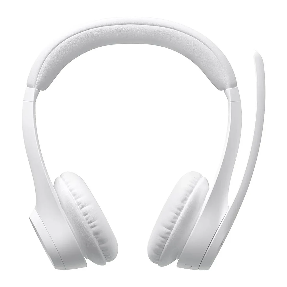 Side view of logitech zone 300 wireless headset with noise-canceling mic, white, 20 hours runtime, 981-001418