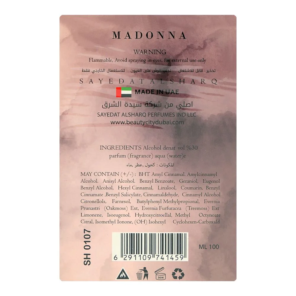 Side view of madonna eau de toilette perfume, for women, 100ml