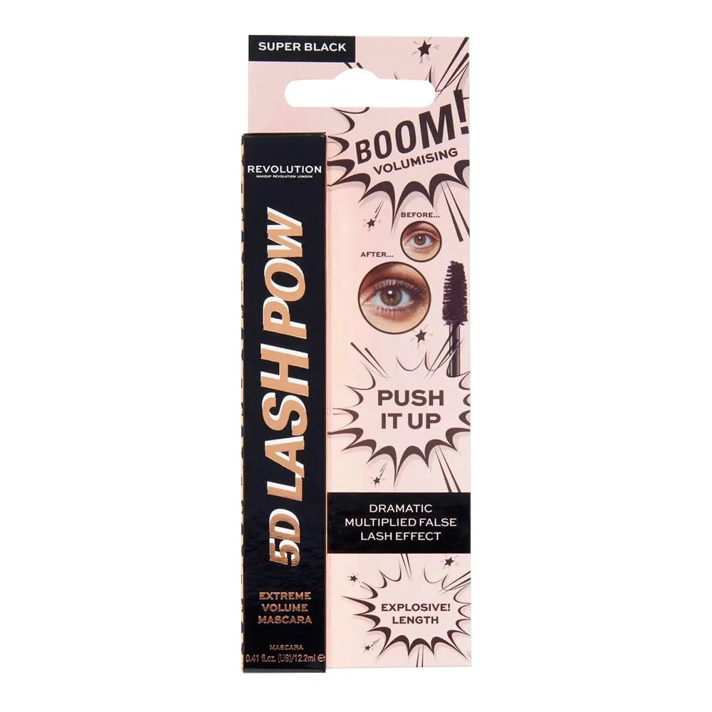 Side view of makeup revolution 5d lash pow push it up mascara, super black