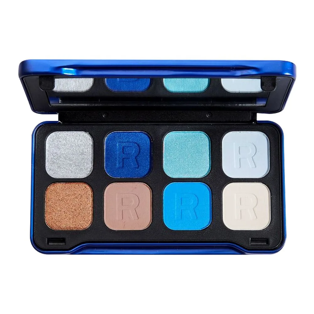 Side view of makeup revolution forever dynamic eyeshadow palette, tranquil