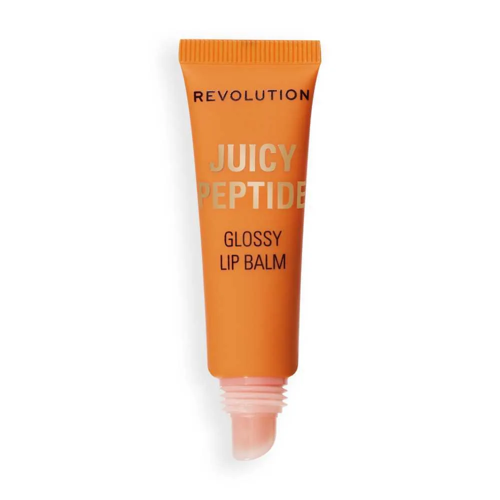 Lifestyle product image of makeup revolution juicy peptide lip balm, peach bellini orange, 8ml