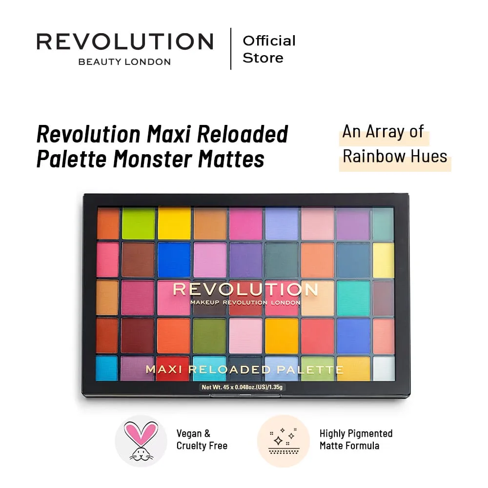 Makeup Revolution Maxi Reloaded Eyeshadow Palette, Monster Mattes, 45 Pieces