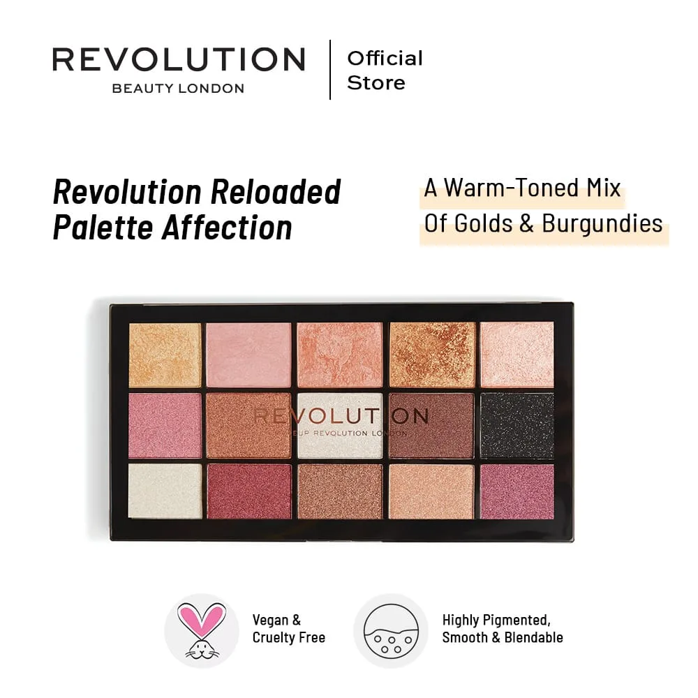 Makeup Revolution Reloaded Eyeshadow Palette, Affection, 15-Pack