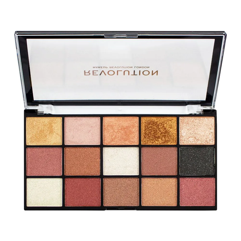 Makeup Revolution Reloaded Eyeshadow Palette, Affection 15-Pack shades and color detail
