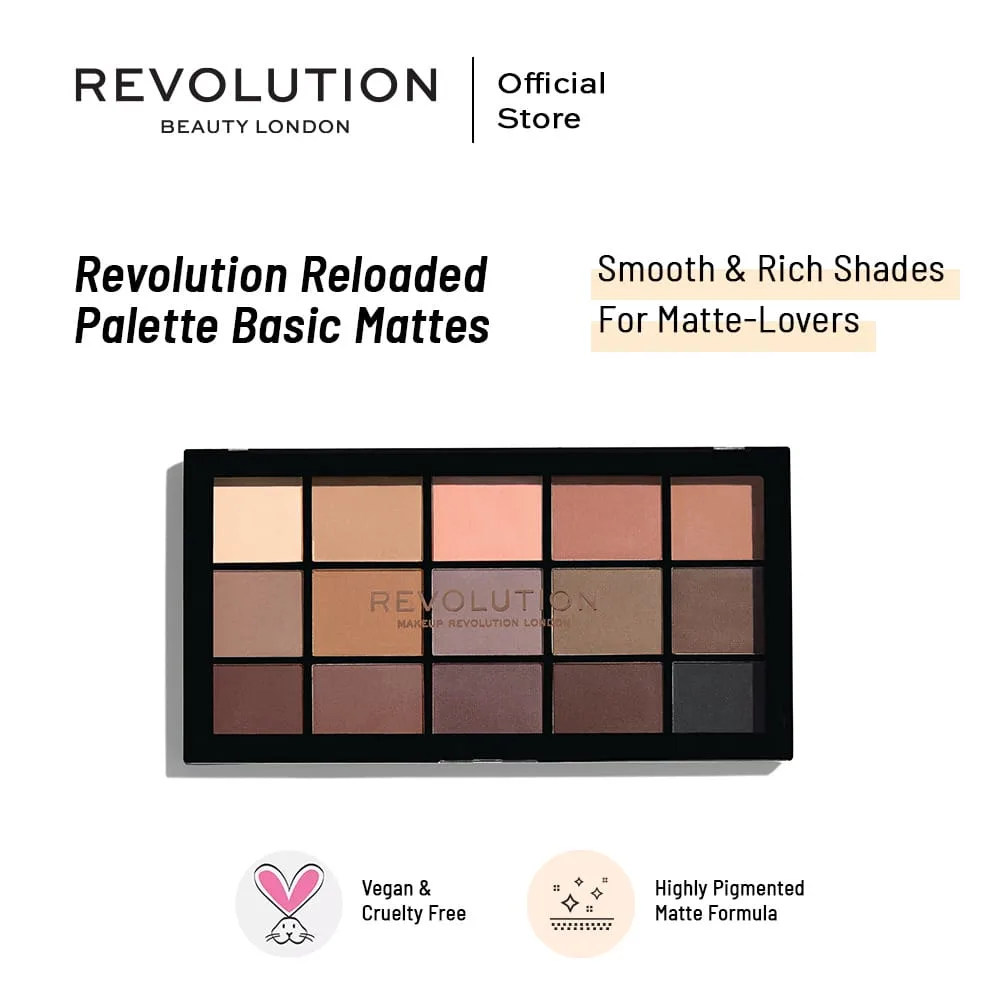Makeup Revolution Reloaded Eyeshadow Palette, Basic Mattes, 15 Pieces