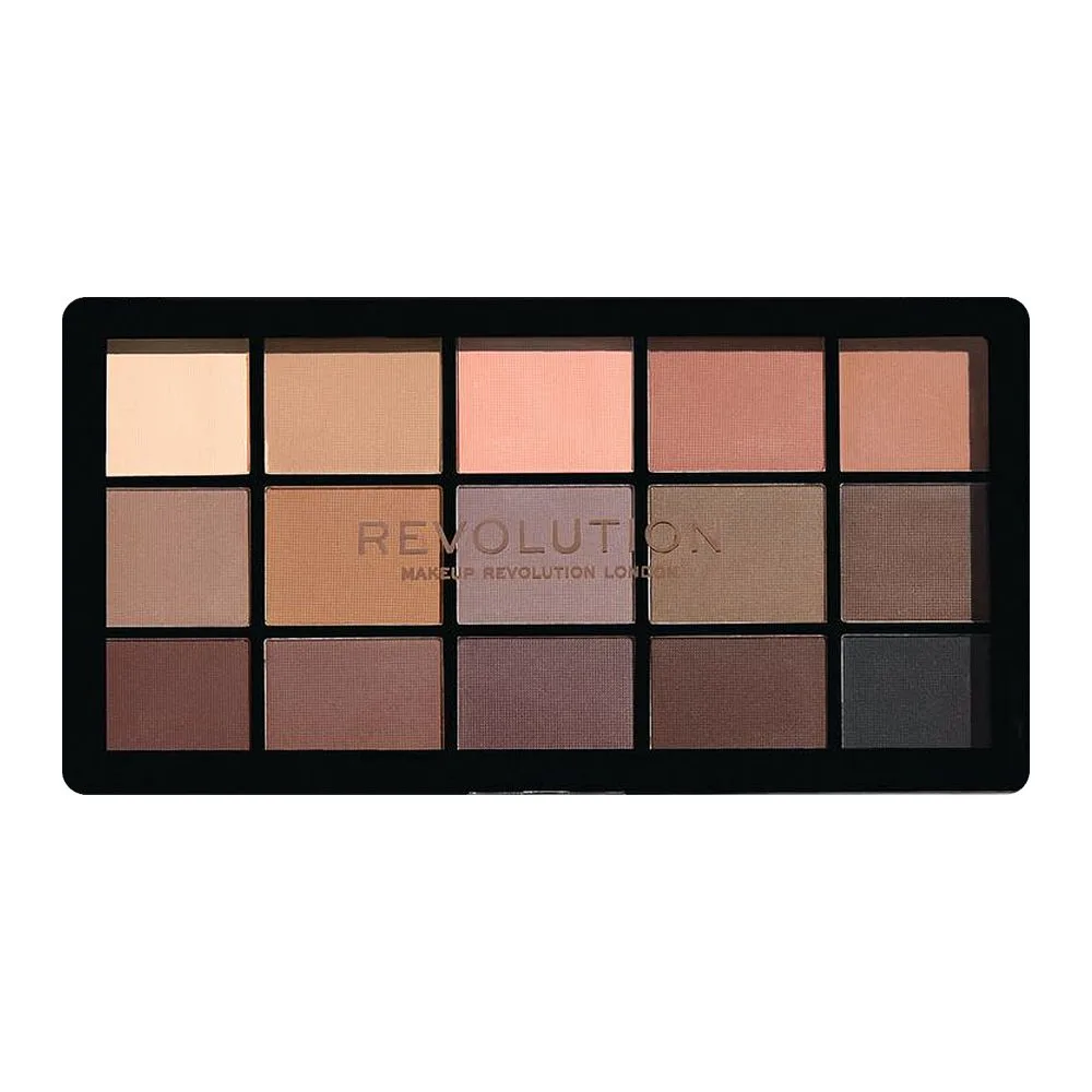 Comfortable casual makeup revolution reloaded eyeshadow palette, basic mattes, 15 pieces