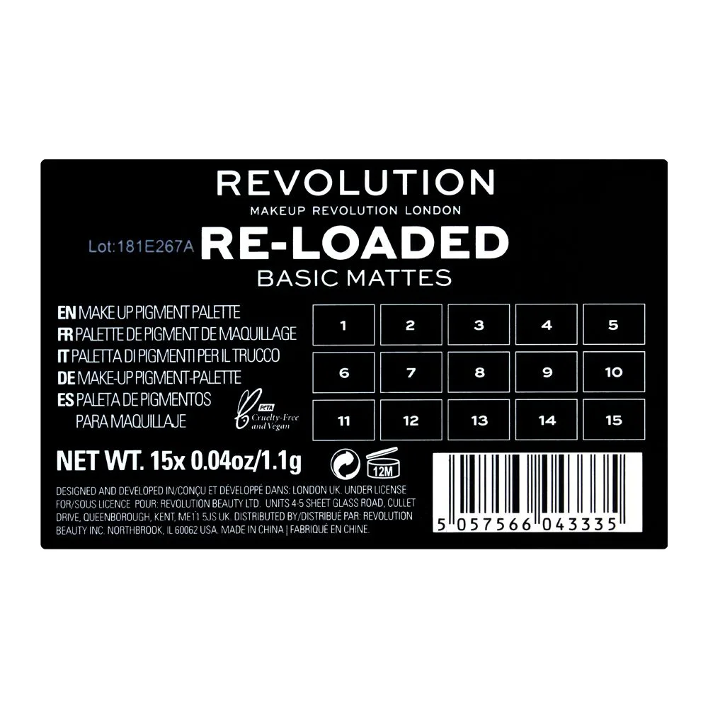 Premium everyday wear makeup revolution reloaded eyeshadow palette, basic mattes, 15 pieces