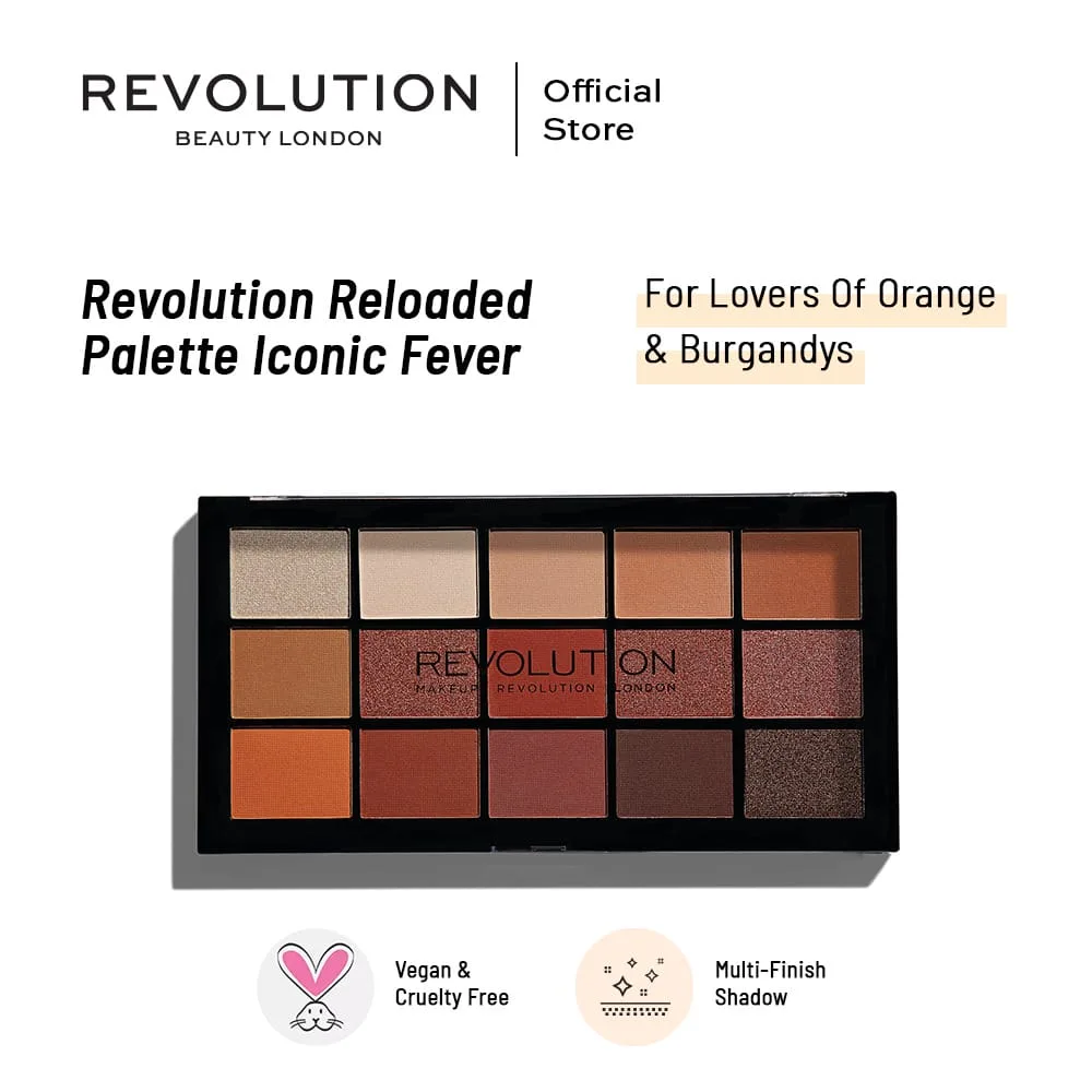 Makeup Revolution Reloaded Eyeshadow Palette, Iconic Fever, 15-Pack