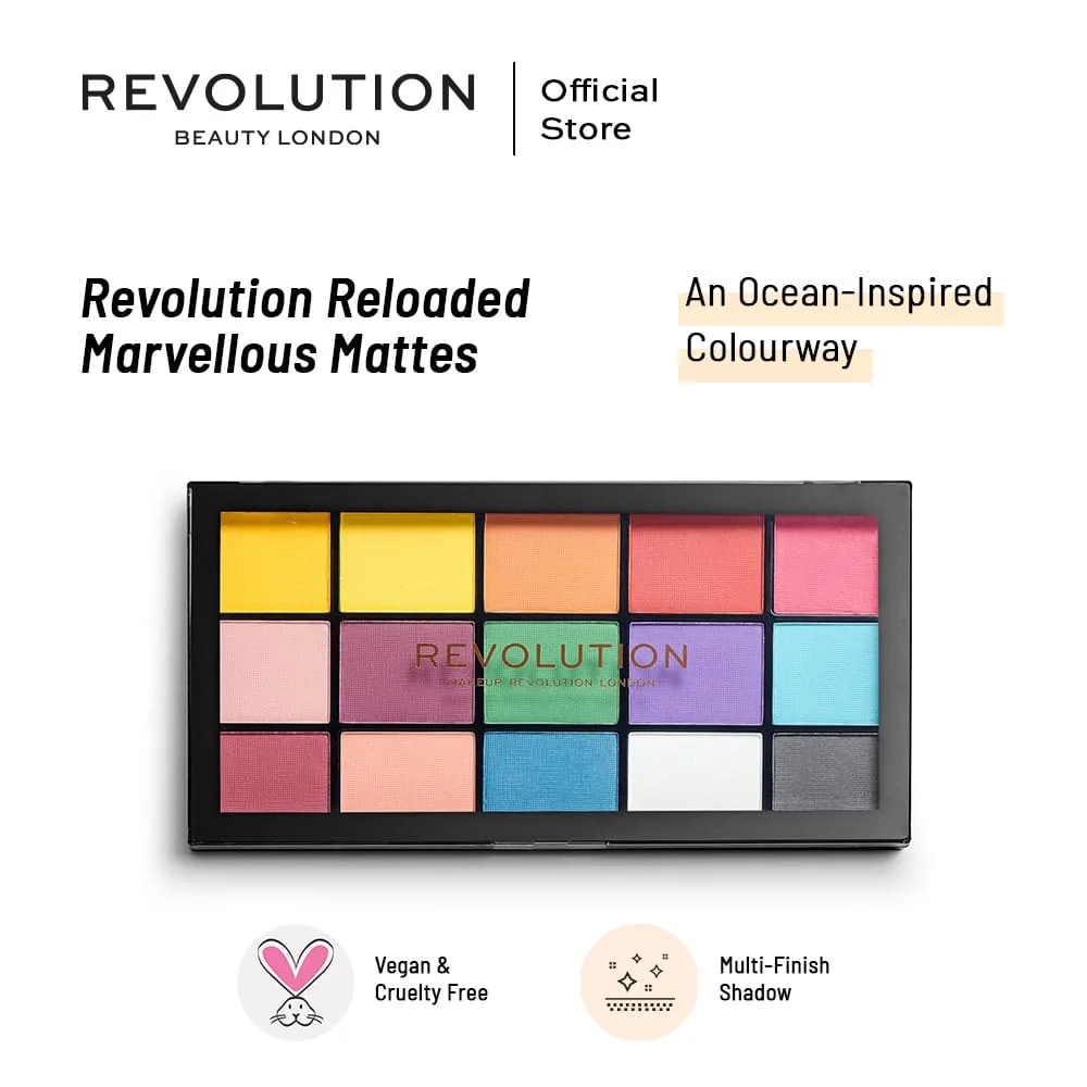 Makeup Revolution Reloaded Eyeshadow Palette, Marvellous Mattes, 15 Shades