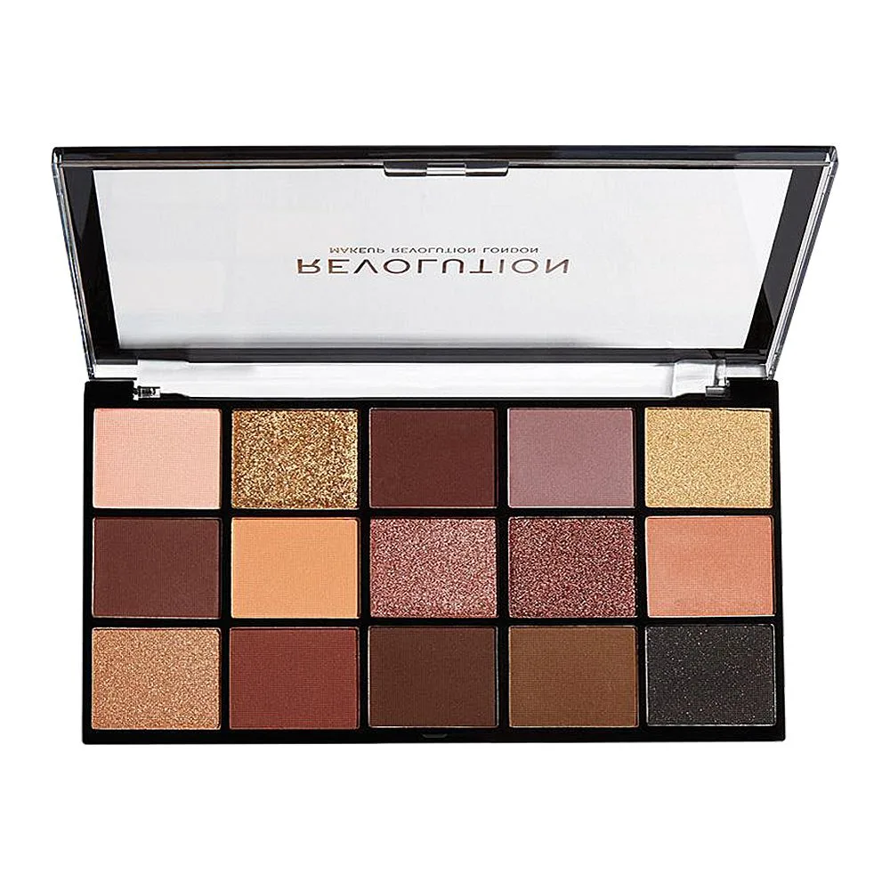 Makeup Revolution Reloaded Eyeshadow Palette, Velvet Rose 15-Pack shades and color detail