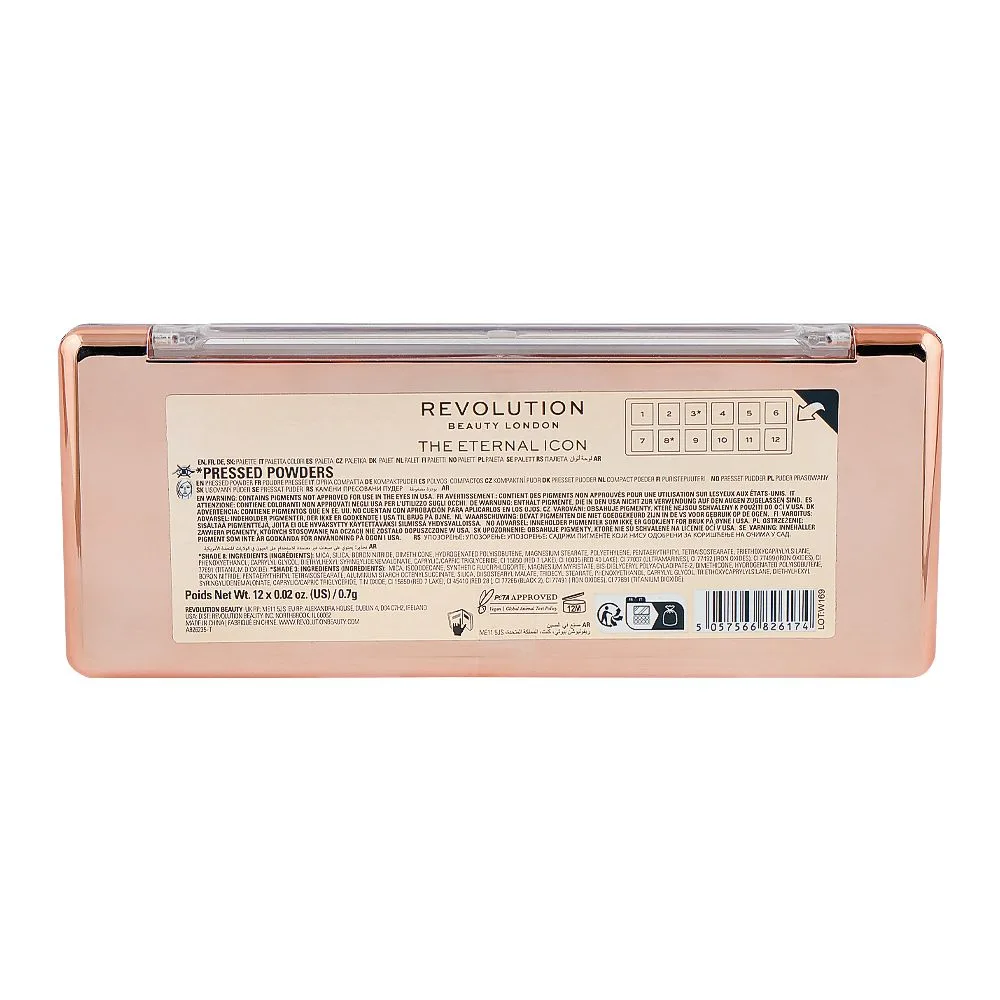 Makeup Revolution The Eternal Icon Eyeshadow Palette, 0.7g X 12-Pack shades and color detail