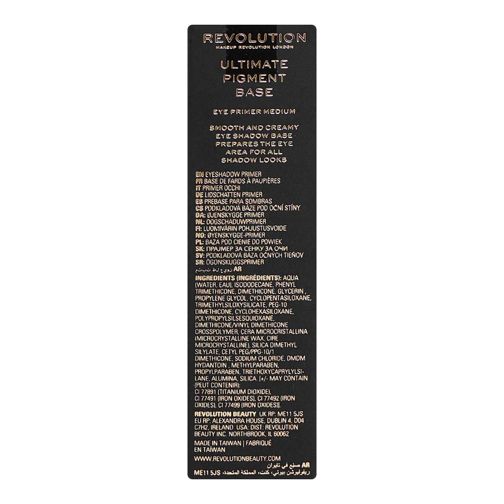 Side view of makeup revolution ultimate pigment base eyeshadow primer, medium, 15ml