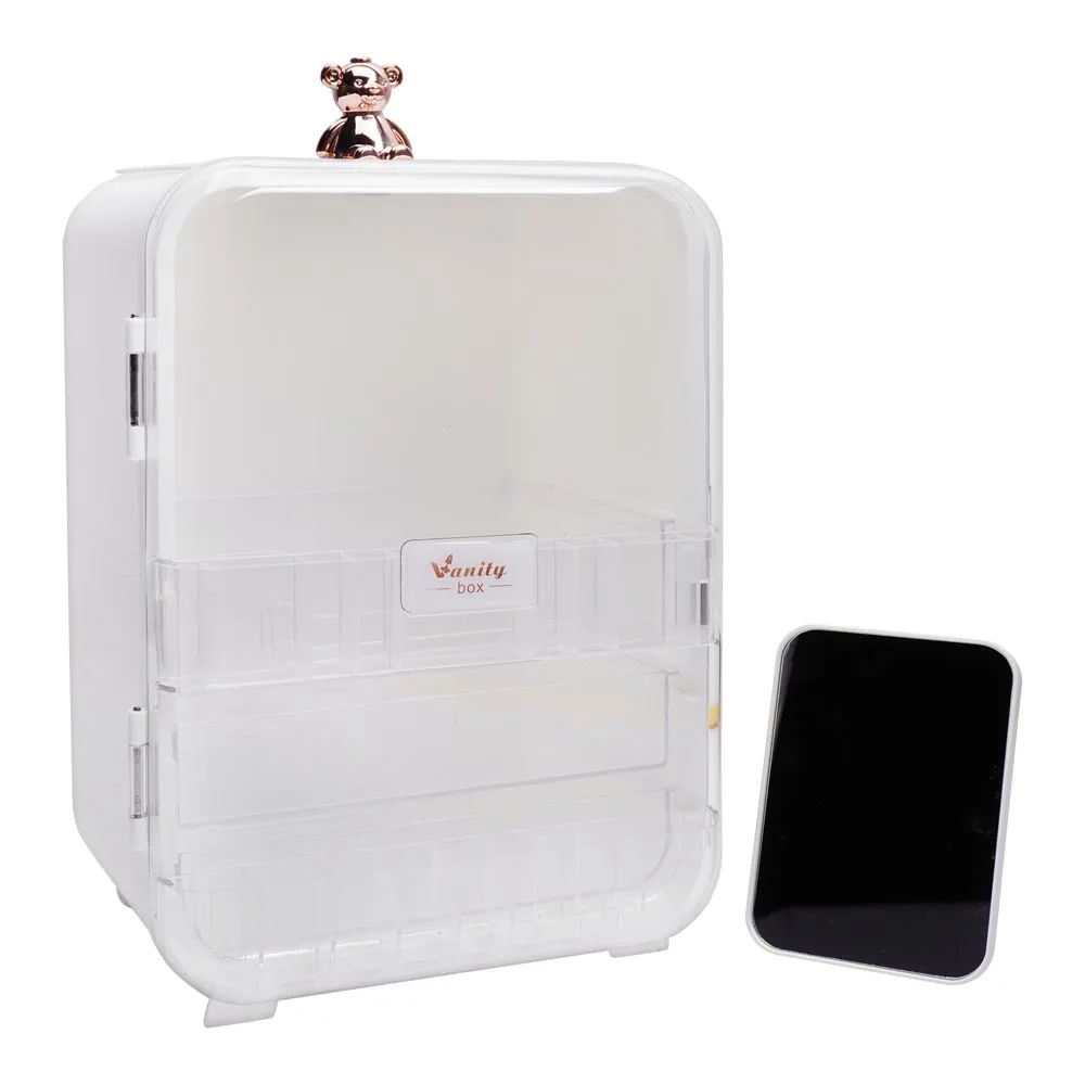 Side view of matrix clear view cosmetic organizer with mirror & led, make up stands for accessories