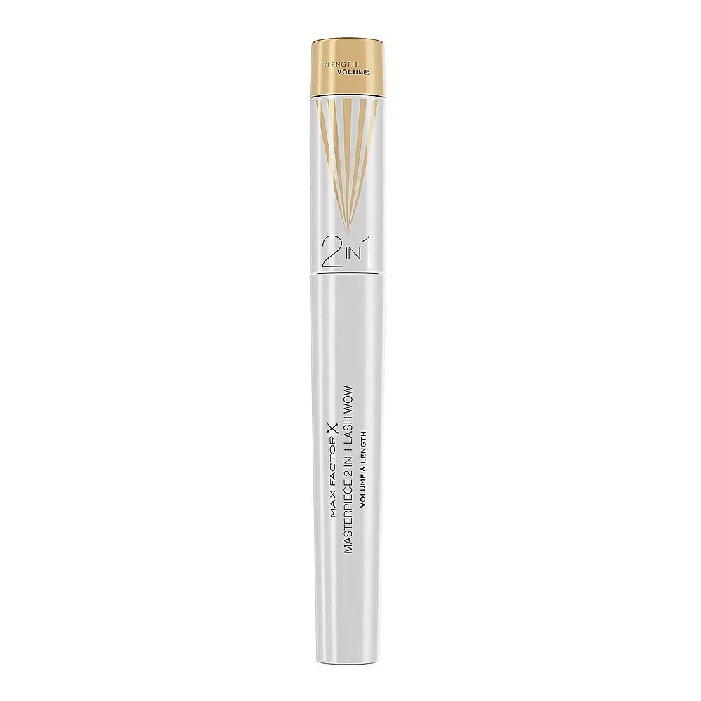 Side view of max factor masterpiece 2-in-1 lash wow volume & length mascara, black, 7ml