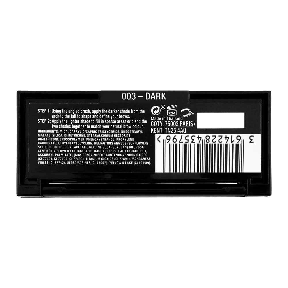 Side view of max factor real brow duo kit, 003 dark