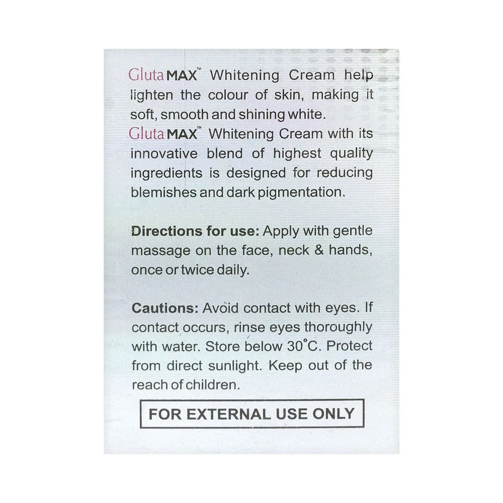 Side view of maxitech gluta max whitening cream, 30g