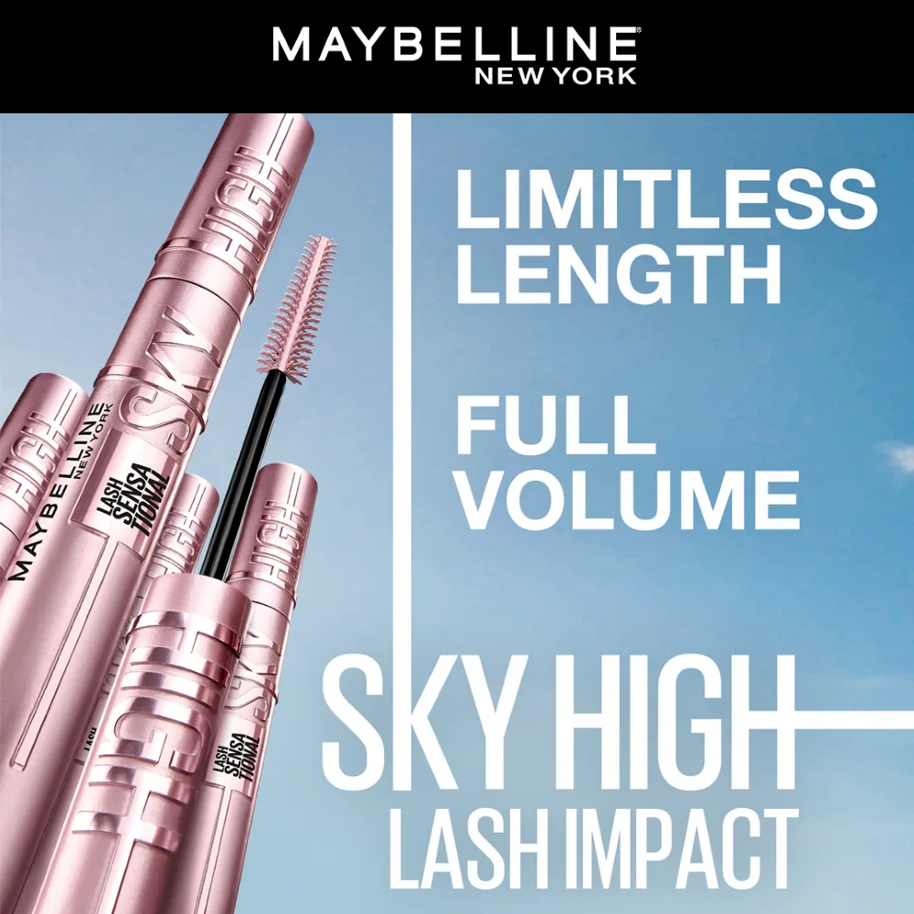Premium everyday wear maybelline new york lash sensational sky high waterproof mascara, 02, very black, 6ml