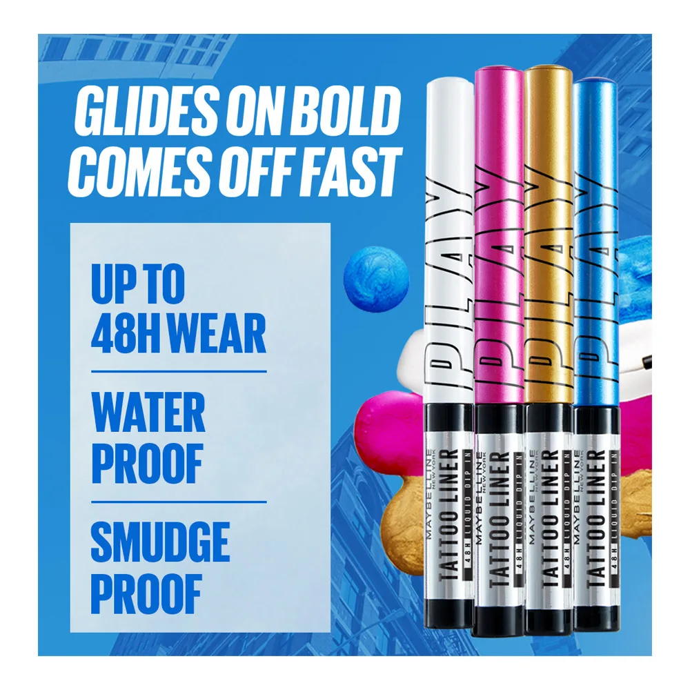 Maybelline New York Tattoo Play Liquid Eyeliner, Water & Smudge Proof, Vegan Formula, Drop-Metallic Gold