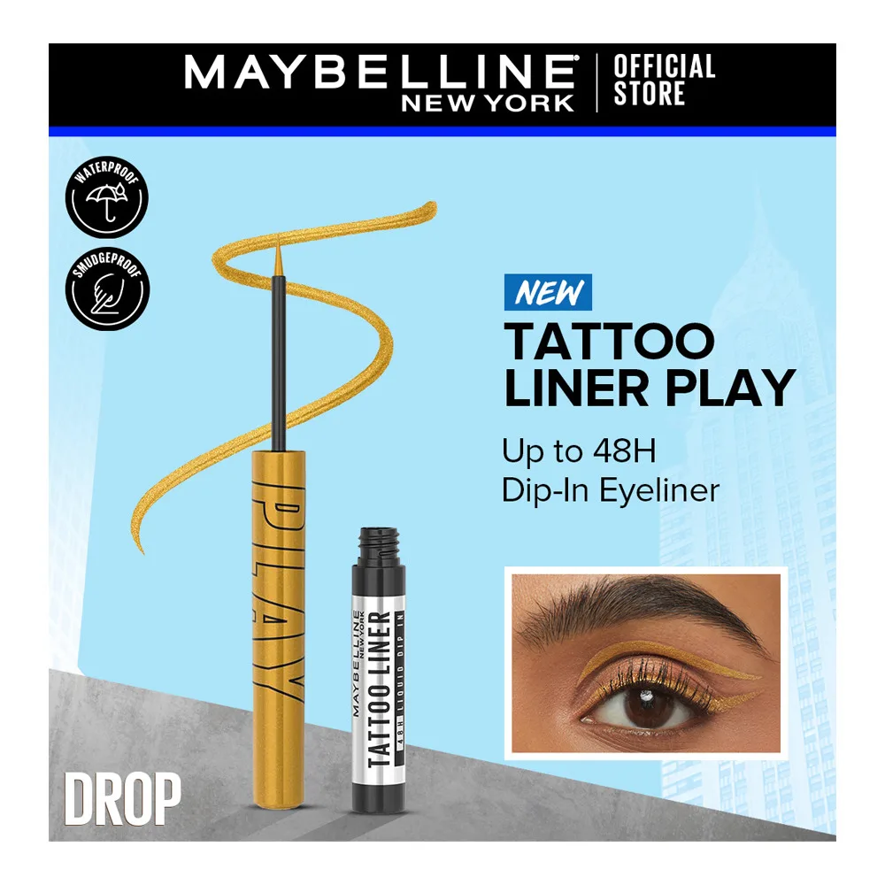 Comfortable casual maybelline new york tattoo play liquid eyeliner, water & smudge proof, vegan formula, drop-metallic gold