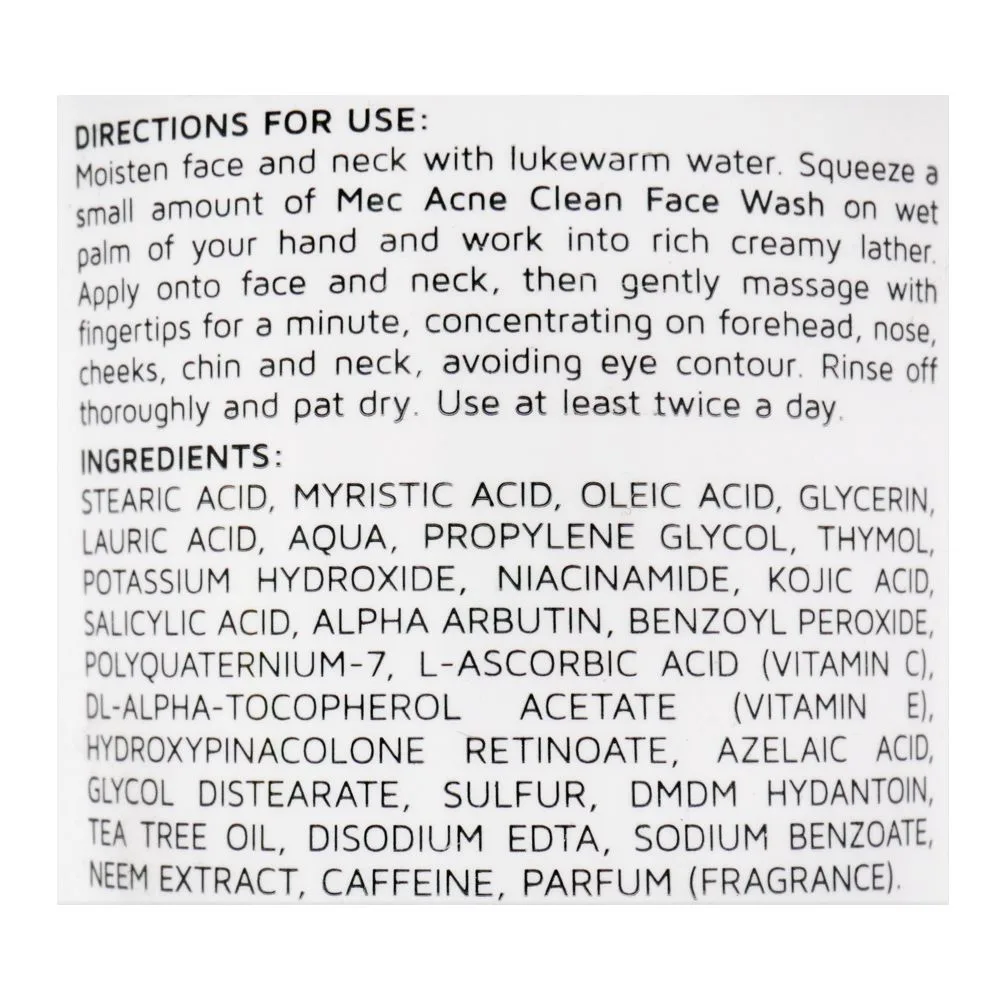Comfortable casual mec whitening acne clean face wash, 100g