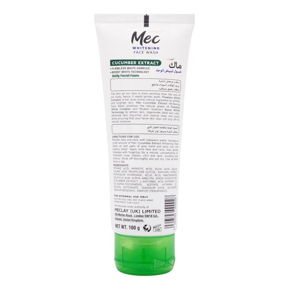 Side view of mec whitening cucumber extract face wash, 100g