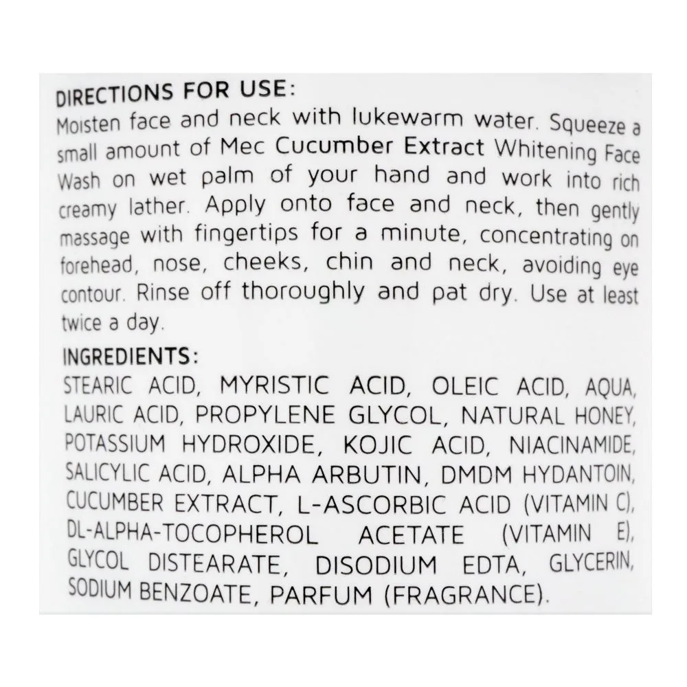 Comfortable casual mec whitening cucumber extract face wash, 100g