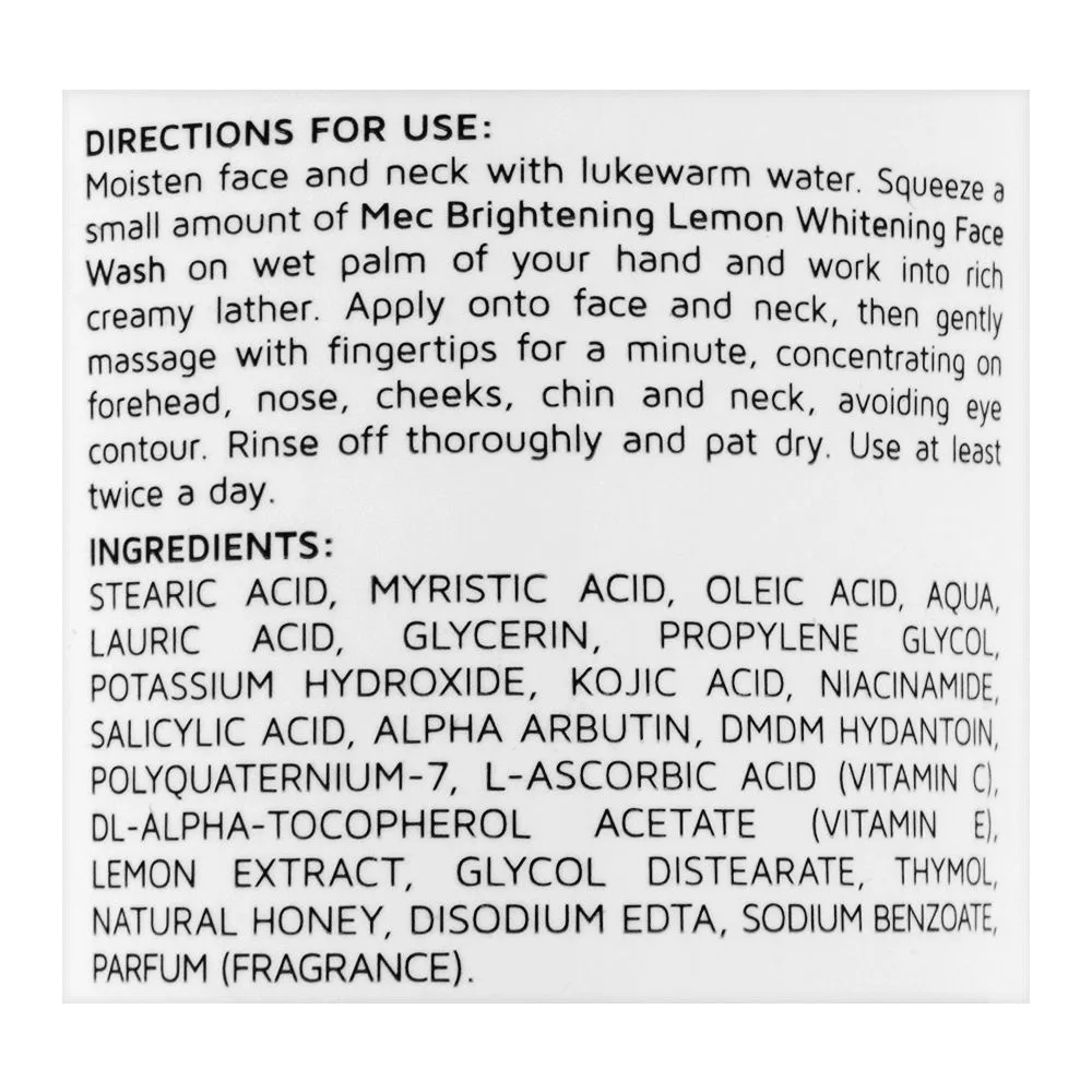 Comfortable casual mec whitening face wash, oil clear daily facial foam, brightening lemon, 100g