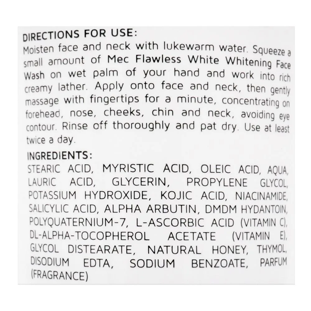 Comfortable casual mec whitening flawless white face wash, 100g