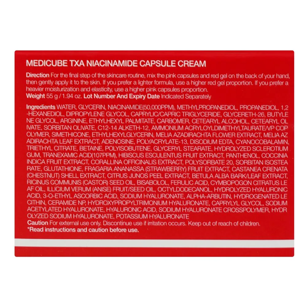 Side view of medicube txa niacinamide capsule cream, glycerin, for all skin types, 55g